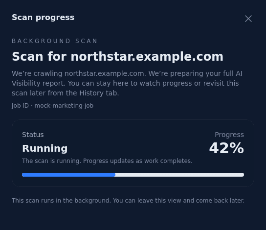 Gemmetric managed scan progress for Northstar Supply at 42 percent